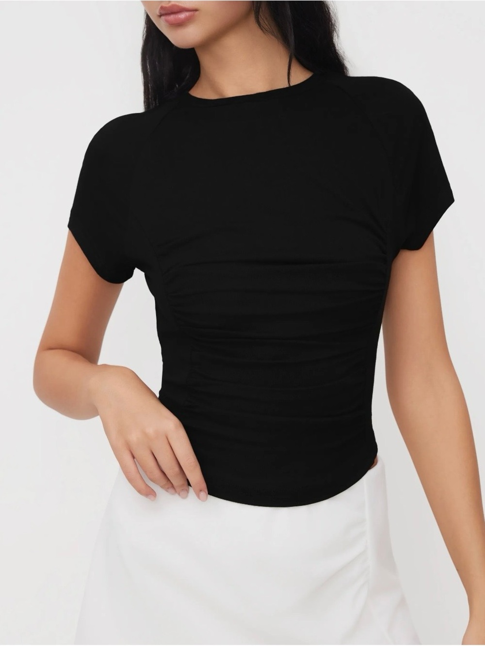 Cider Black Short-Sleeve Ruched Tee